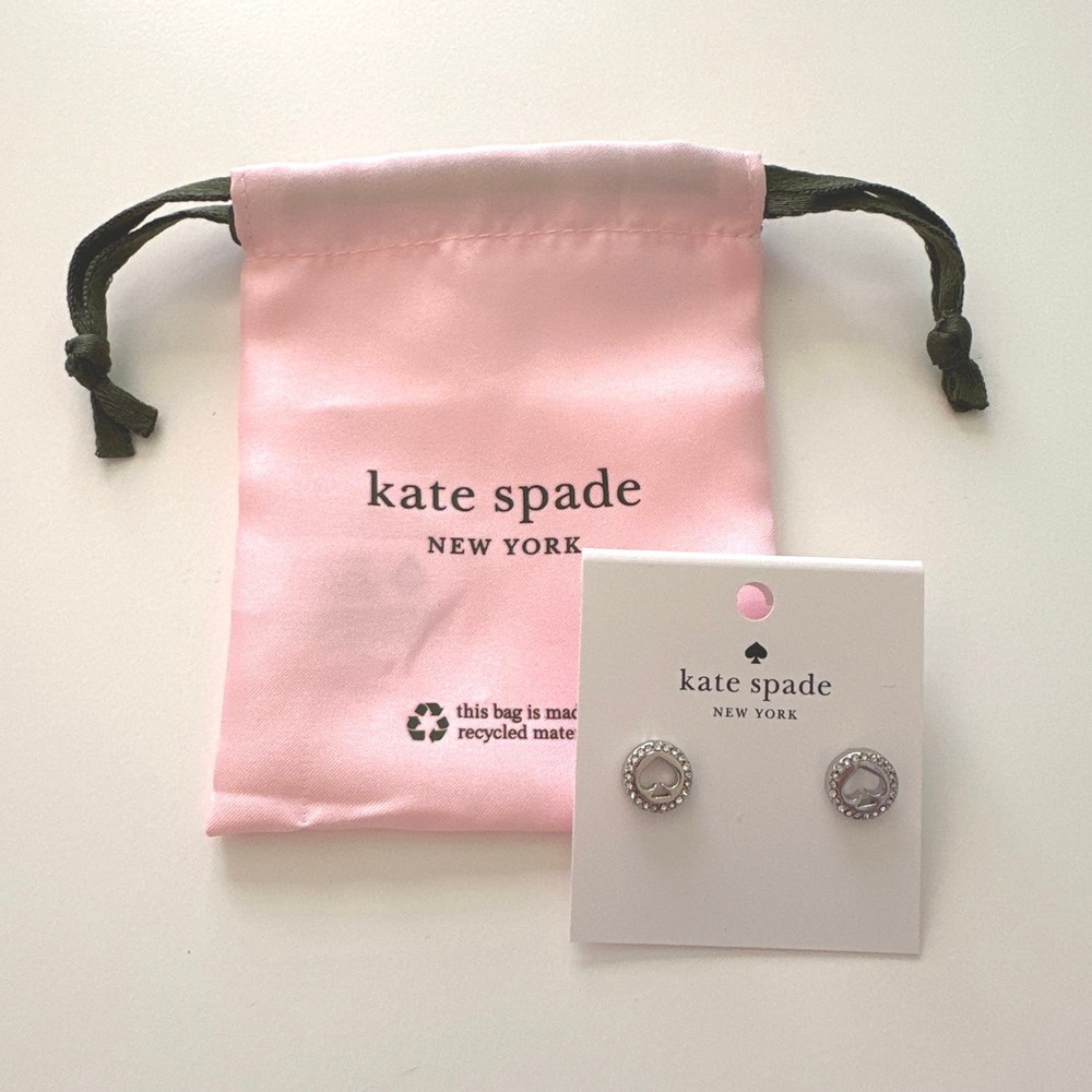 NWT kate spade Signature Stud Earrings Silver Diamond - Picture 3 of 3